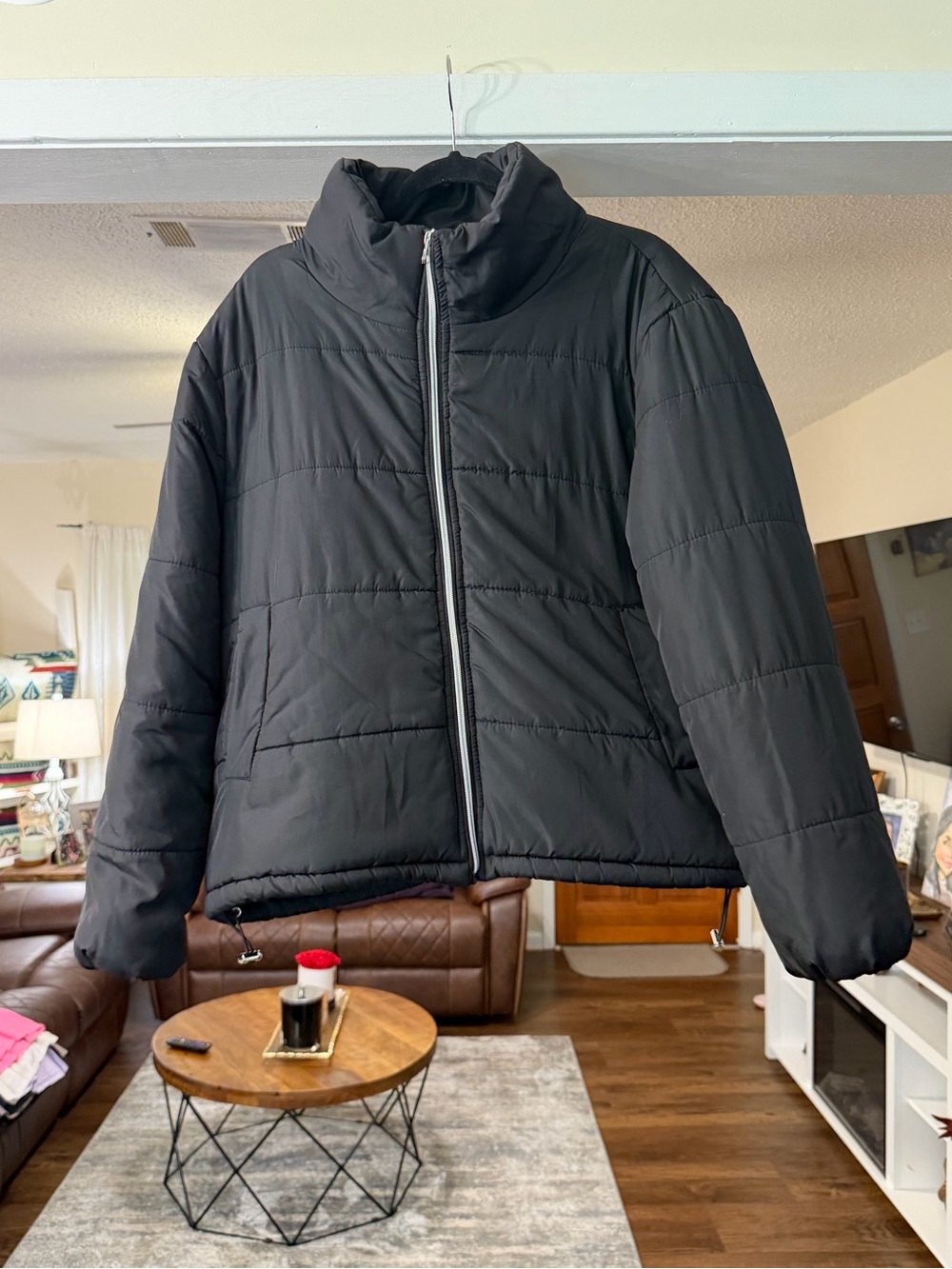 Me Jane Black Quilted Jacket with Label Detail